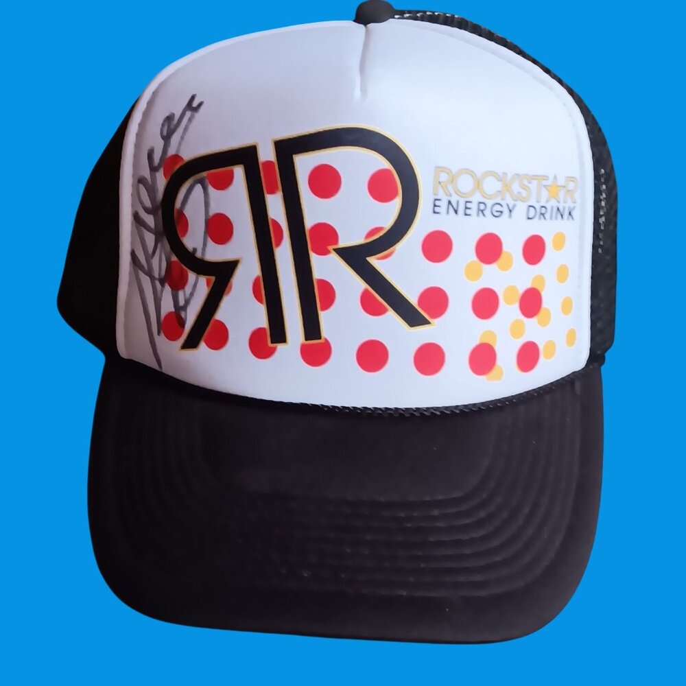 Rockstar Energy Drink Trucker Hat Black & White Autographed Vintage Nwt New